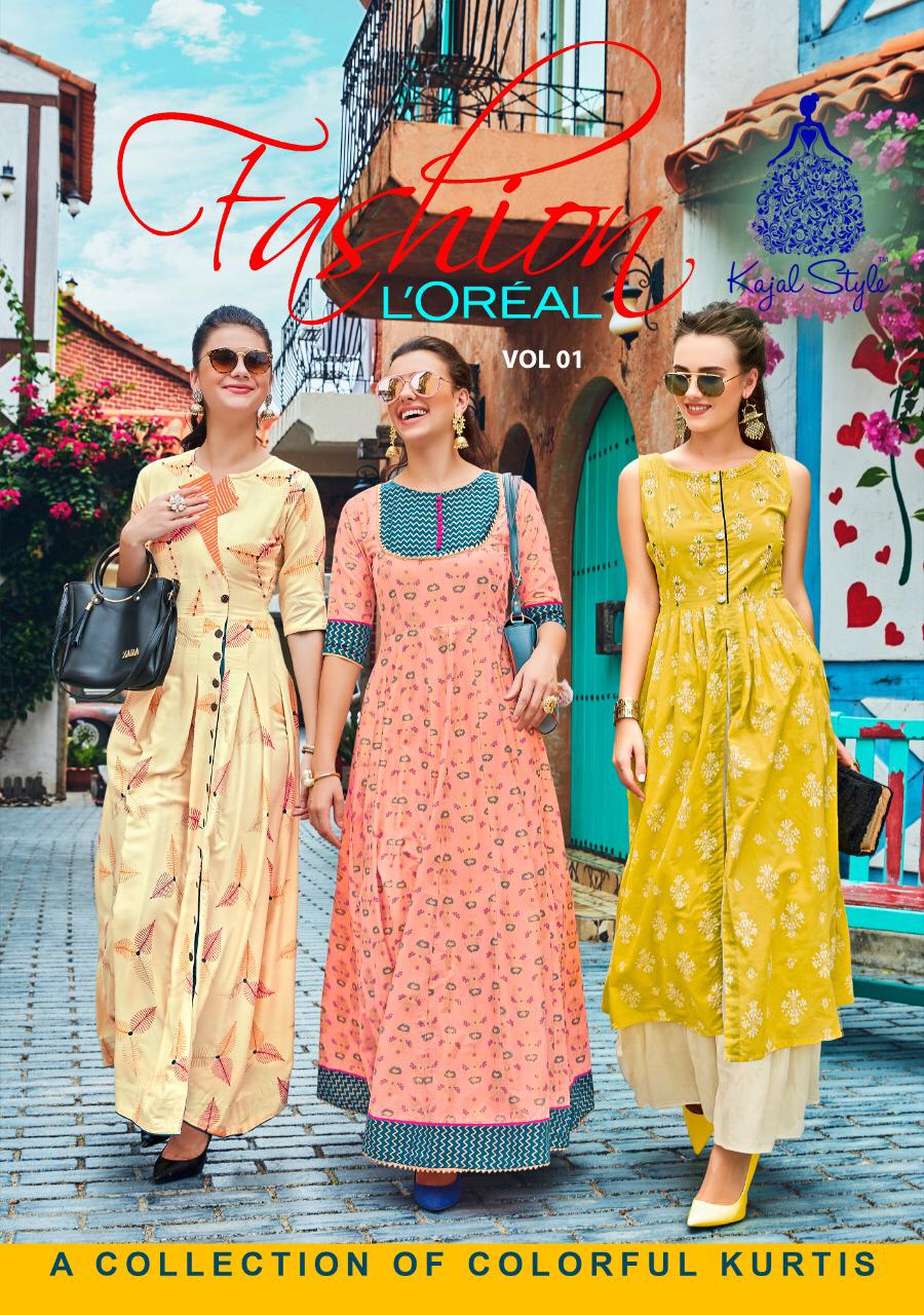Fashion Loreal Vol 1 By Kajal Style 1001 Series Fancy Reyon Gown Style Kurti Collection Wholesaler S...
