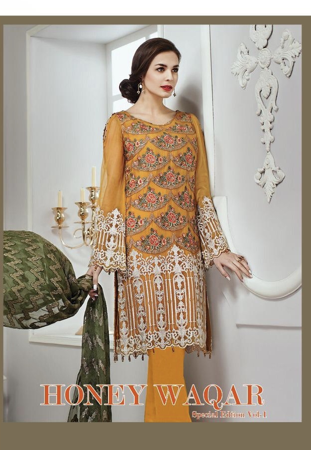 Honey Waqar Special Edition Vol 1 By Shraddha Designer J1001 Series Fancy Fox Georgette Embroidery S...