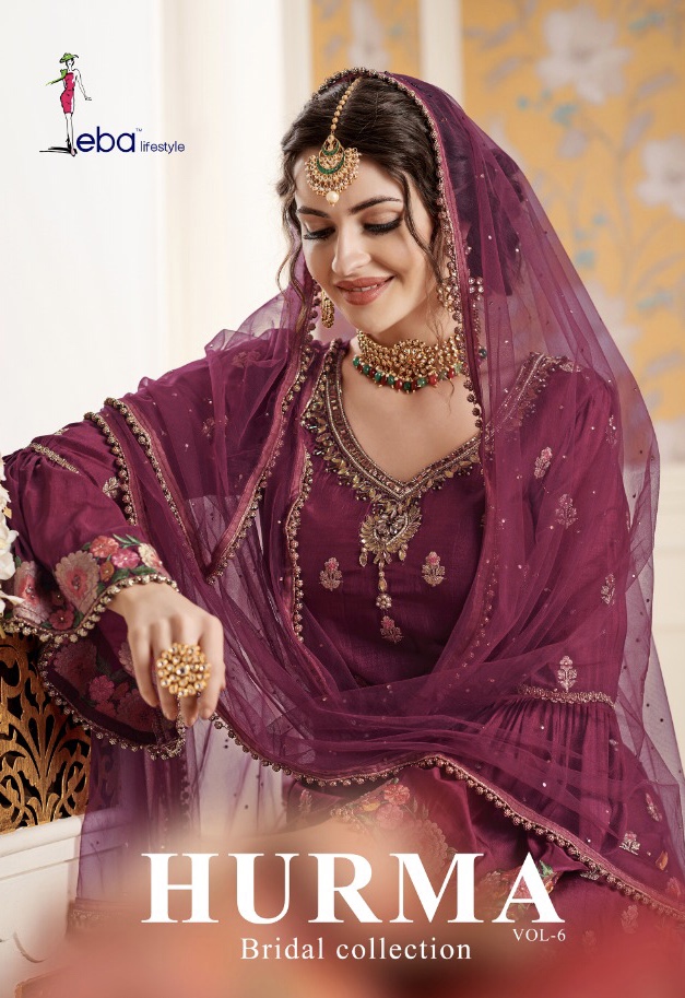 Hurma Vol 6 By Eba Lifestyle 1032 Series Fancy Fox Georgette Sarara Suit Collection Wholesaler Surat