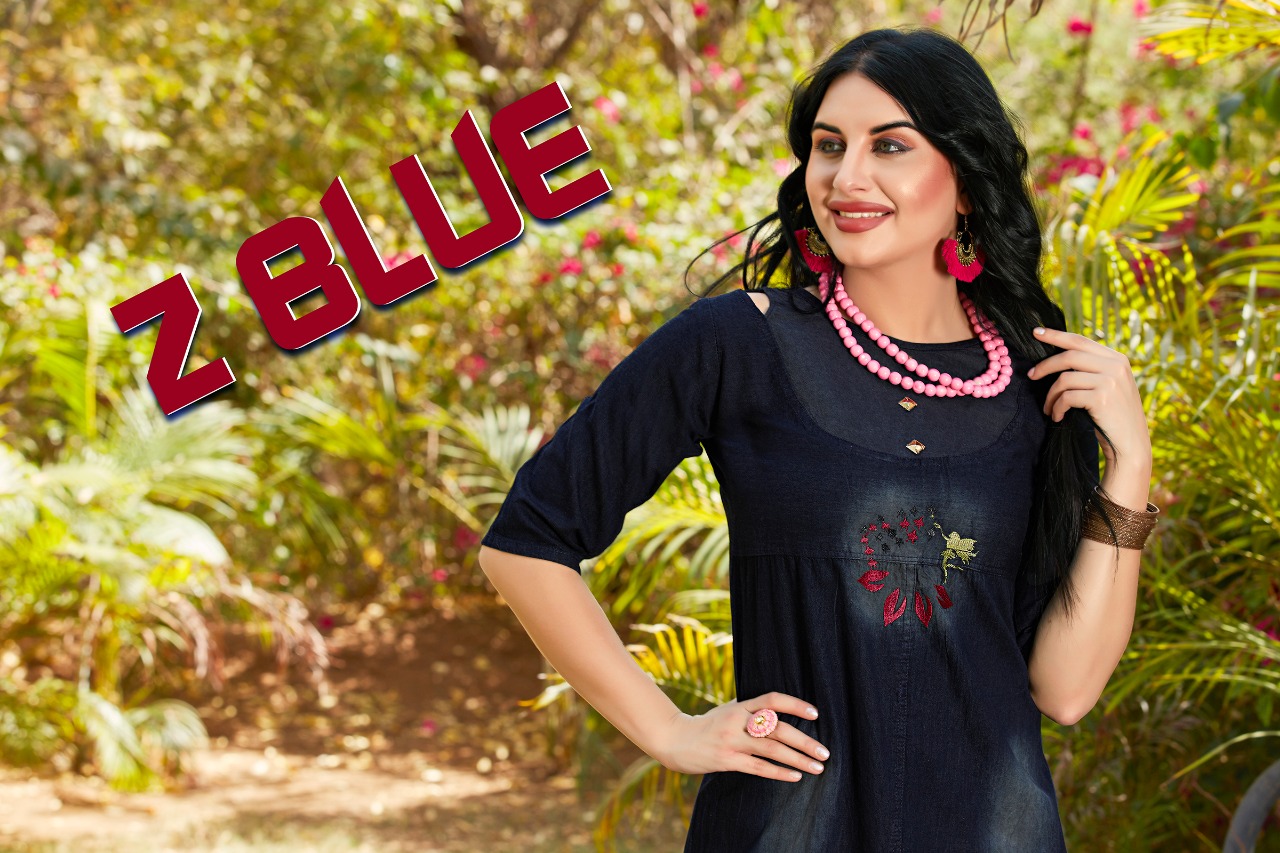 Z Blue Denim Cotton Heavy Kurtis Manufacturer Traders Surat Gujrat