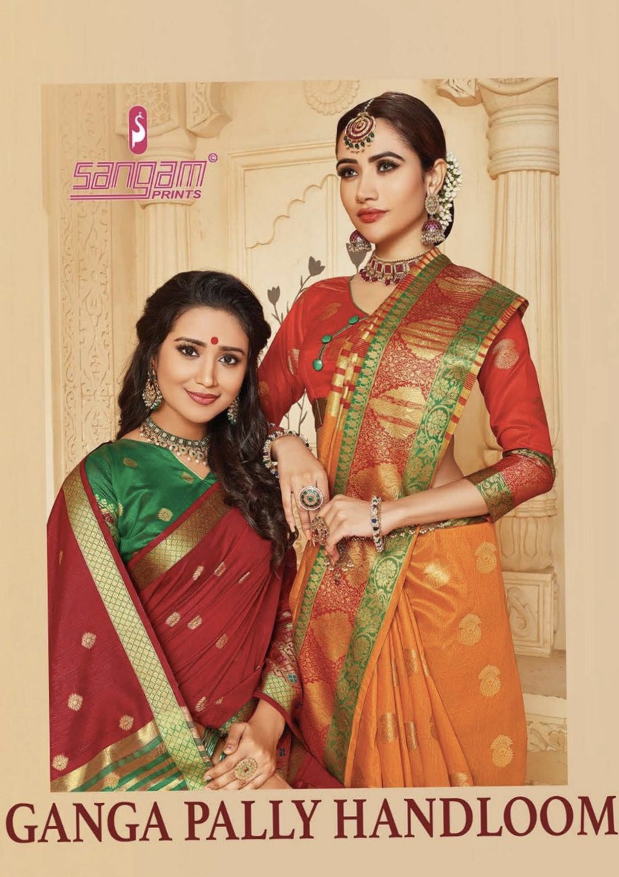 Ganga Pallu Handloom By Sangam 1001 Series Fancy Party Wear Handloom Silk Saree Catlog Wholesaler Su...