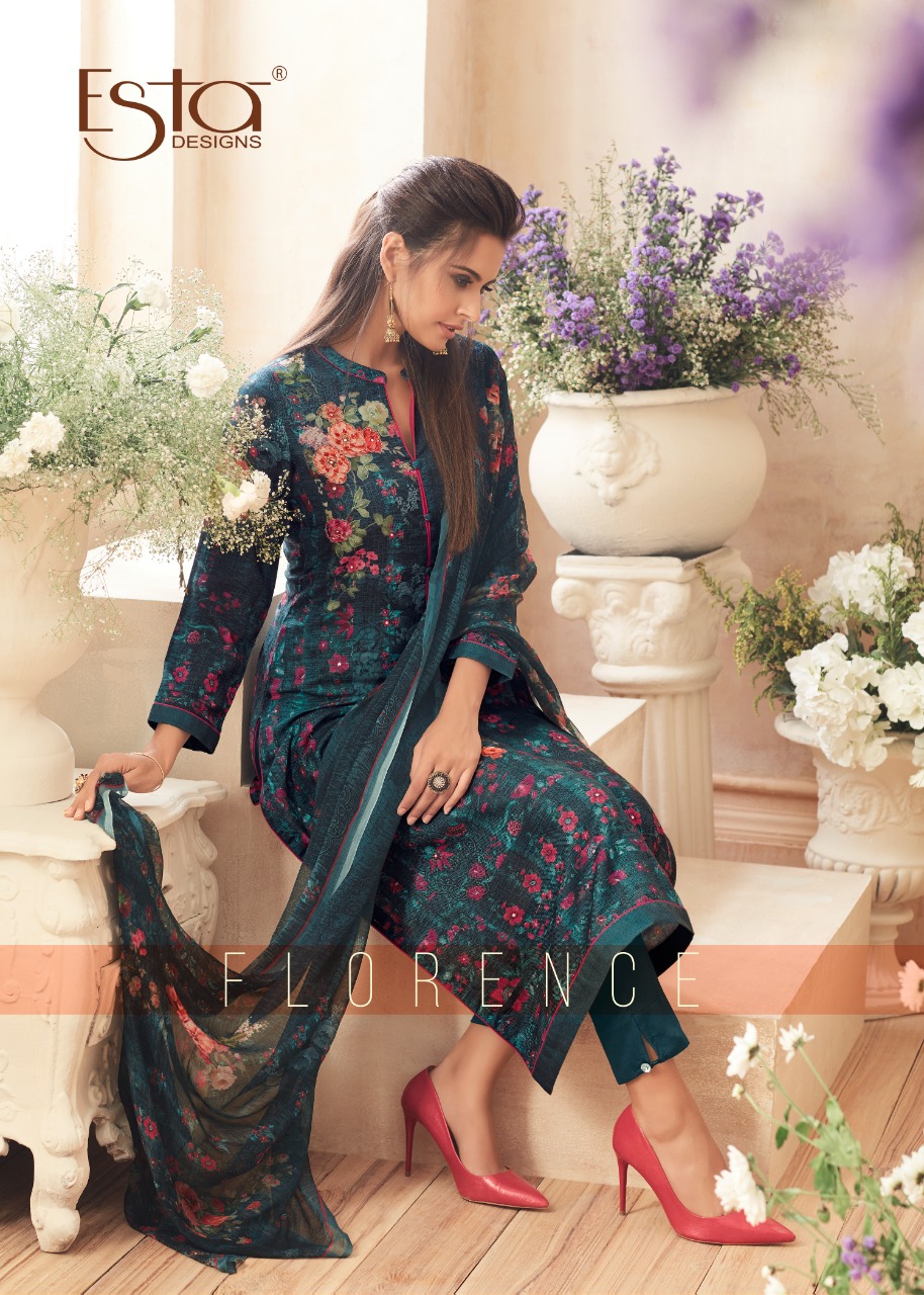 Florence By Esta Designs 1001 Series Designer Pashmina Dubby Printed Salwar Kameez Catlog Wholesaler...