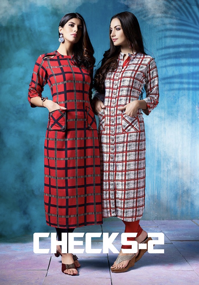 S More Checks Vol 2 2001 Series Reyon Print Kurti Catlogue