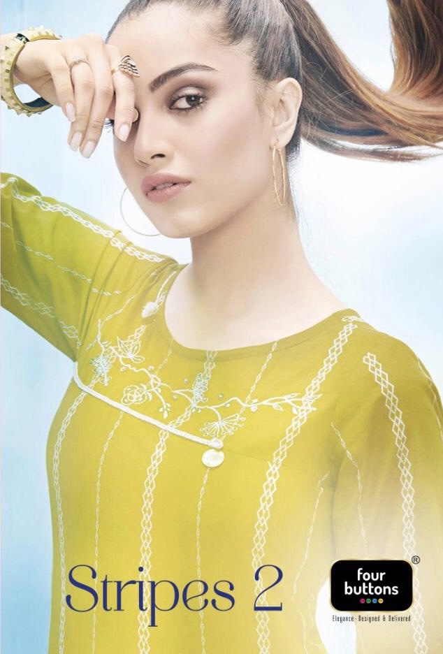 Stripes Vol 2 By Four Buttons 4231 Series Fancy Designer Pure Cotton Weaving Kurti Collection Wholes...