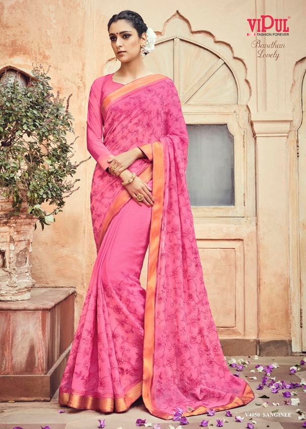 Bandhan Lovely Cat 40 By Vipul 4041 Series Fancy Georgette Chiffon Saree Catlog In Sale