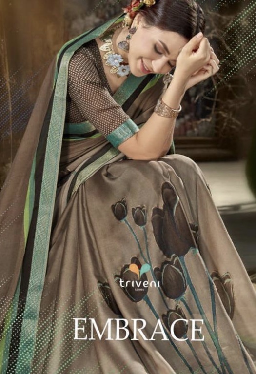 Embrace By Triveni 80305 Series Fancy Chinon Chifon Printed Saree Catlog Wholesaler Surat