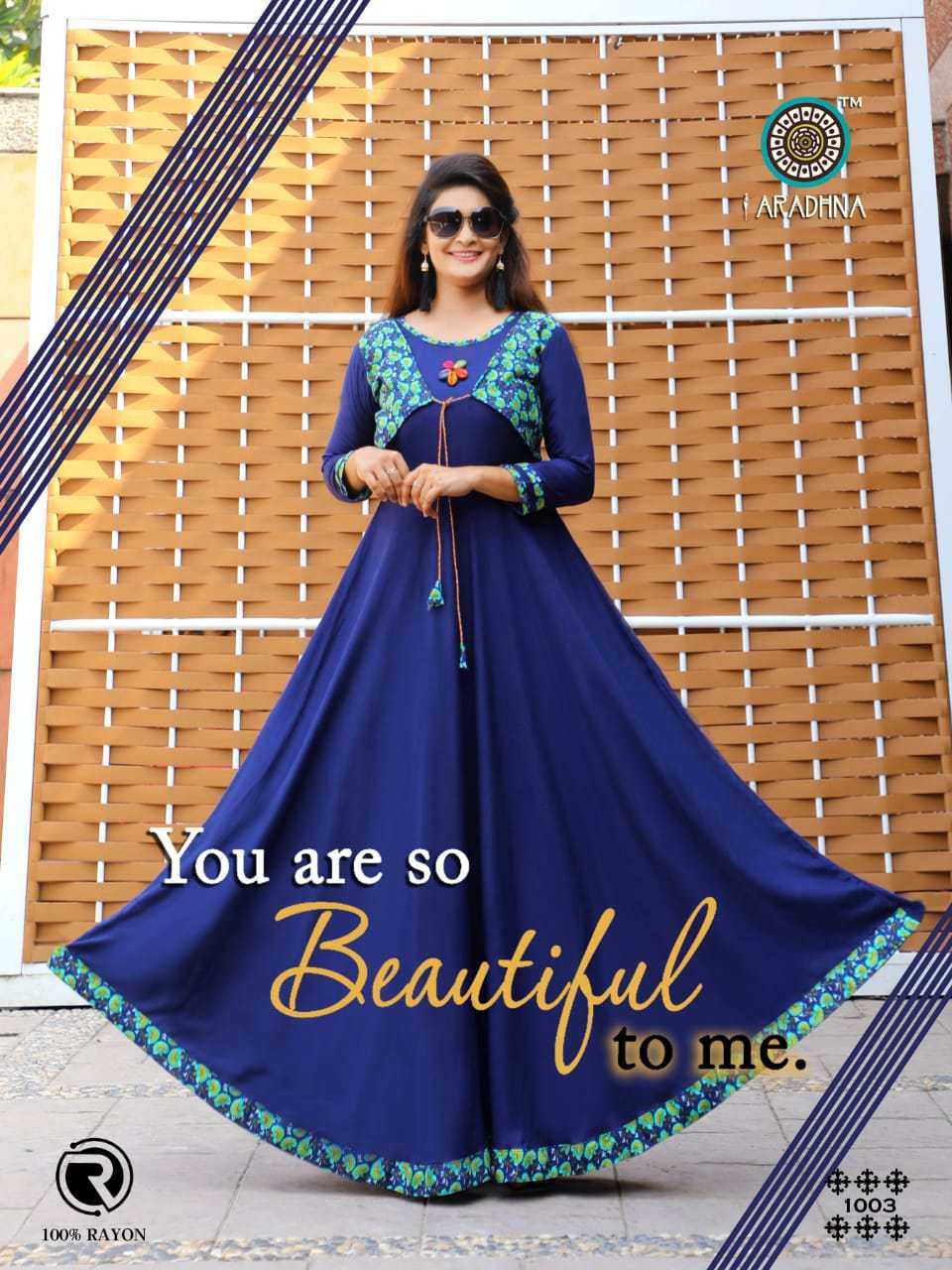 Festive Manu By Aradhna 1001 Series Fancy Reyon Gown Style Kurti Catlog Wholesale Dealer Surat