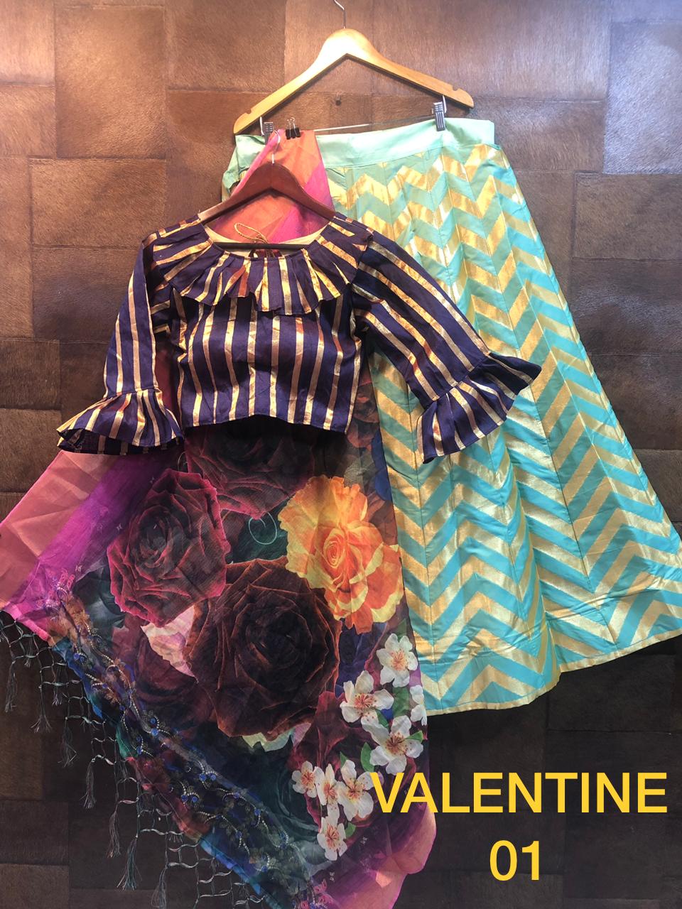 Gf Valentine 01 02 03 04 Series Designer Banarsi Silk Jacquard Lehenga Collection Wholesaler Surat