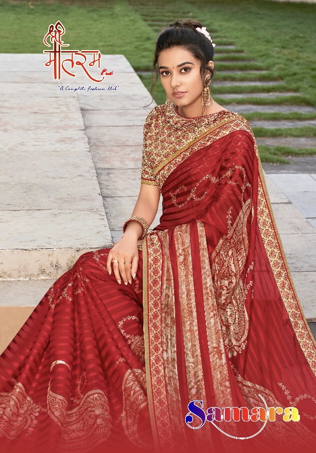 Samara By Shree Mathram 2601 Series Fancy Chiffon Satin Printed Saree Catlog Wholesaler Surat