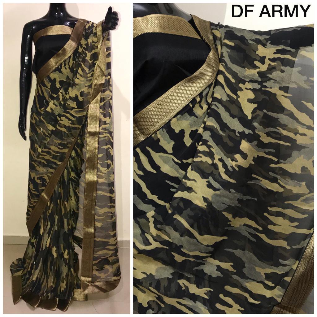 Df Army Air Force Abhinandan Saree Fancy Brasso Militty Printed Saree Wholesaler Surat