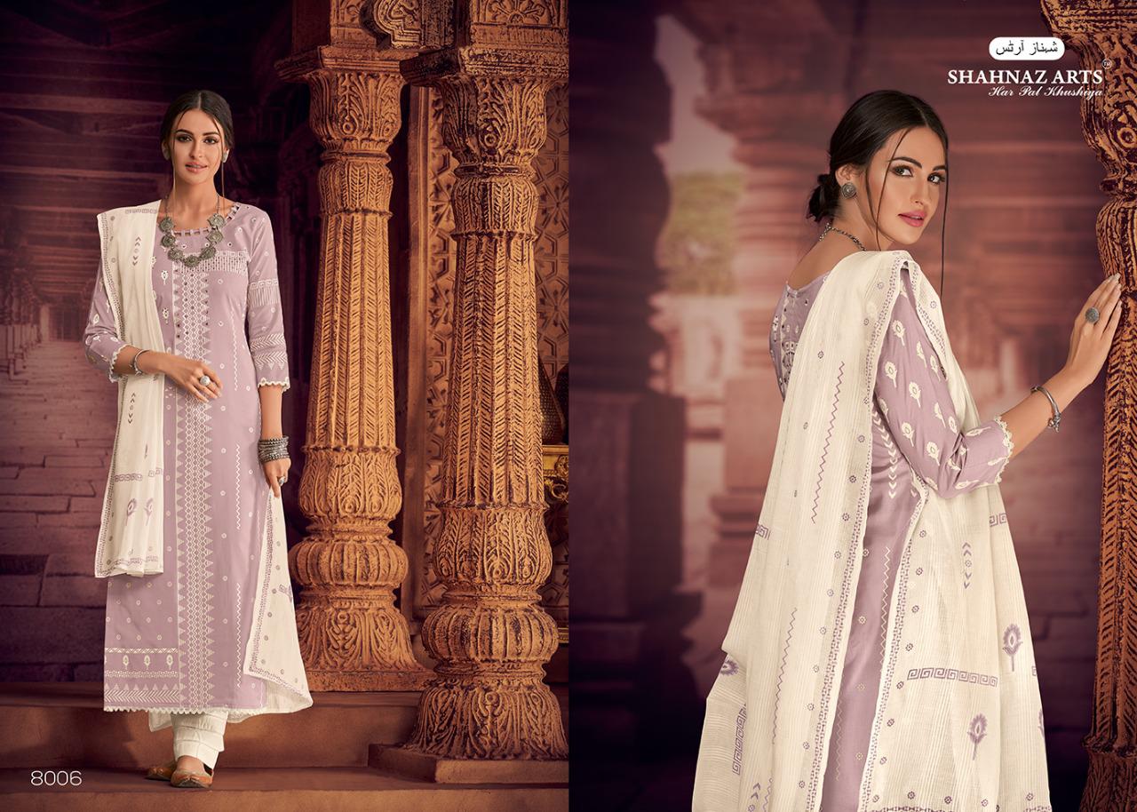 Pose By Shahnaz Art 8001 Series Fancy Pure Lawn Block Printed Salwar Kameez Catlog Wholesaler Surat