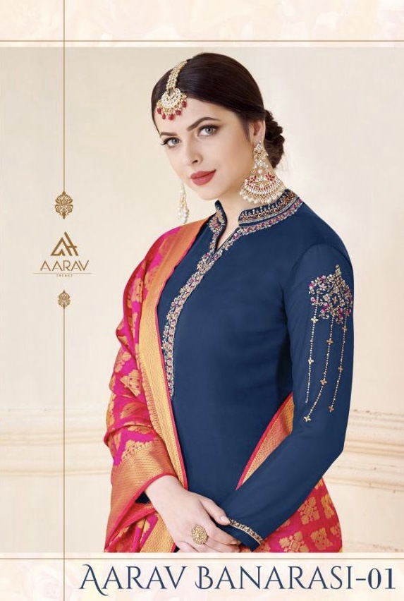 Aarav Banarasi Vol 1 By Aarav Trendz 201 Series Fancy Satin Georgette Salwar Kameez Catlog Wholesale...