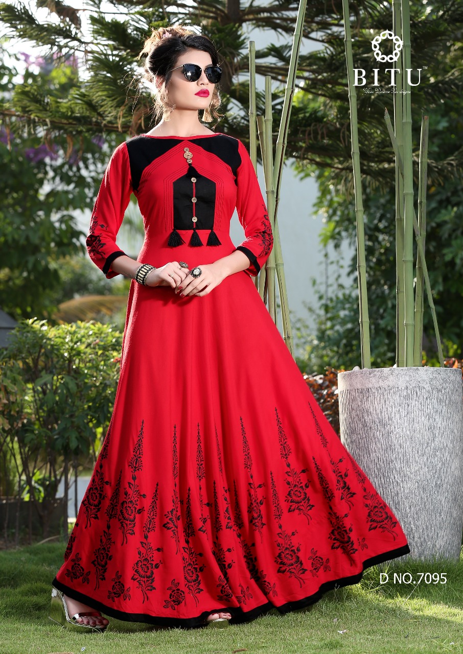 Bitu Mumbai Muskaan 7091 Series Designer Gown Style Kurti Catlog Wholesale Dealer Surat
