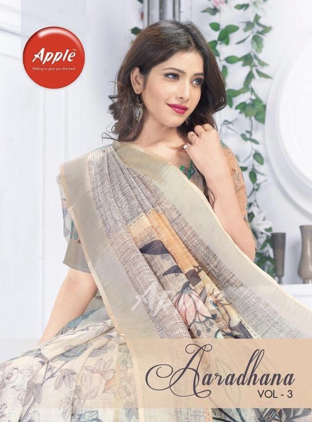 Aaradhana Vol  3 By Apple 25001 Series Fancy Linen Digital Printed Saree Collection Wholesale Dealer...