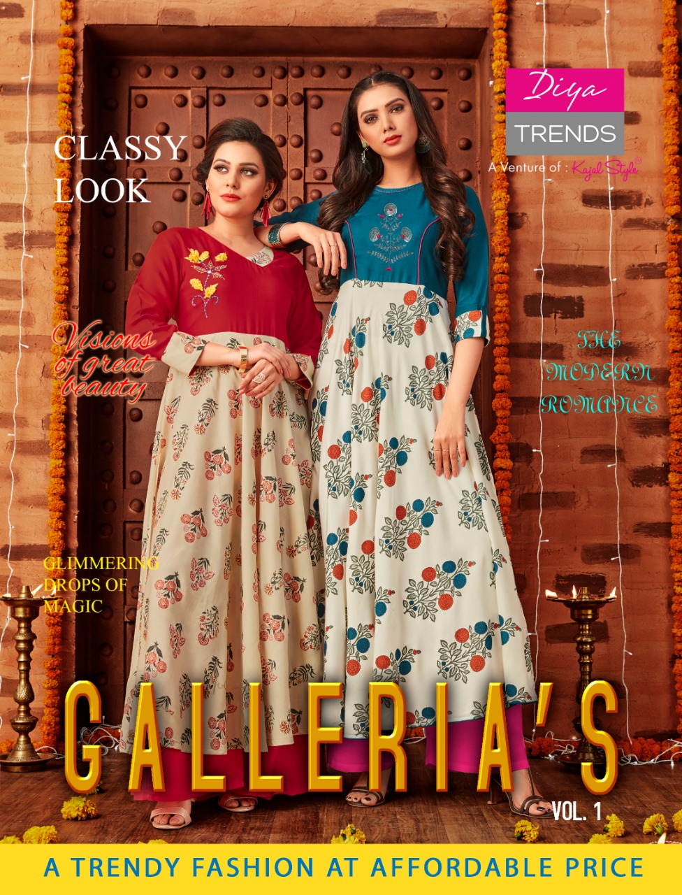 Galleria S Vol 1 By Diya Trendz 1001 Series Fancy Reyon Printed Kurti Collection Wholesaler Surat