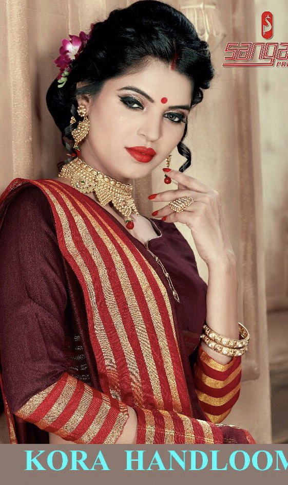 Sangam Kora Handloom 2001 To 2008 Series Fancy Silk Saree