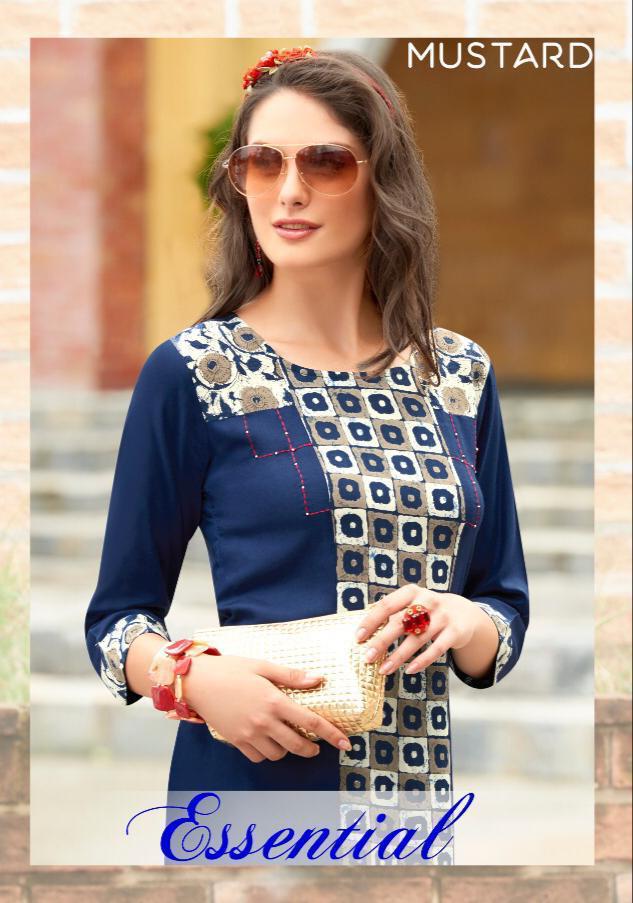 Essential By Mustard 01 Series Fancy Reyon Kurti Catlog Wholesaler Surat