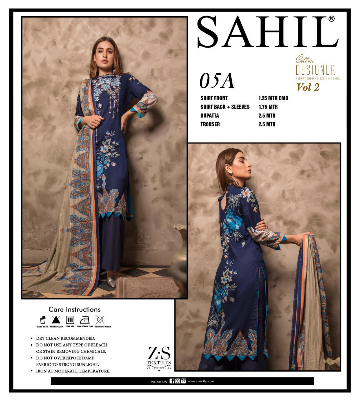 Sahil Cotton Designer Embroidery Collection Vol 2 By Zs Textile Fancy Cotton Printed Salwar Kameez C...