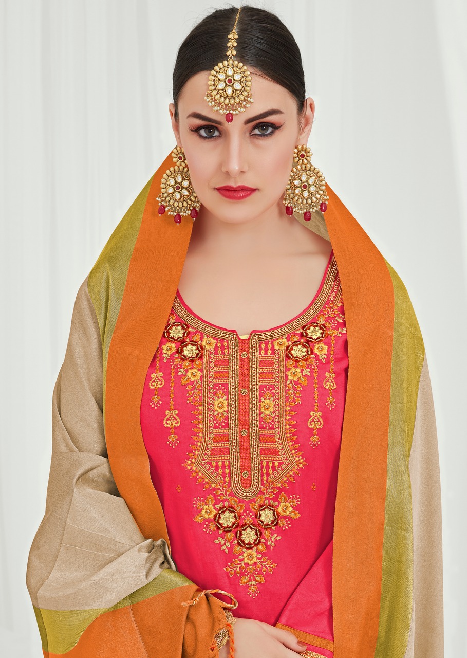 Gehna By Kalarang 261 Series Designer Pure Jam Silk Cotton Salwar Kameez With Khatli Work Wholesaler...