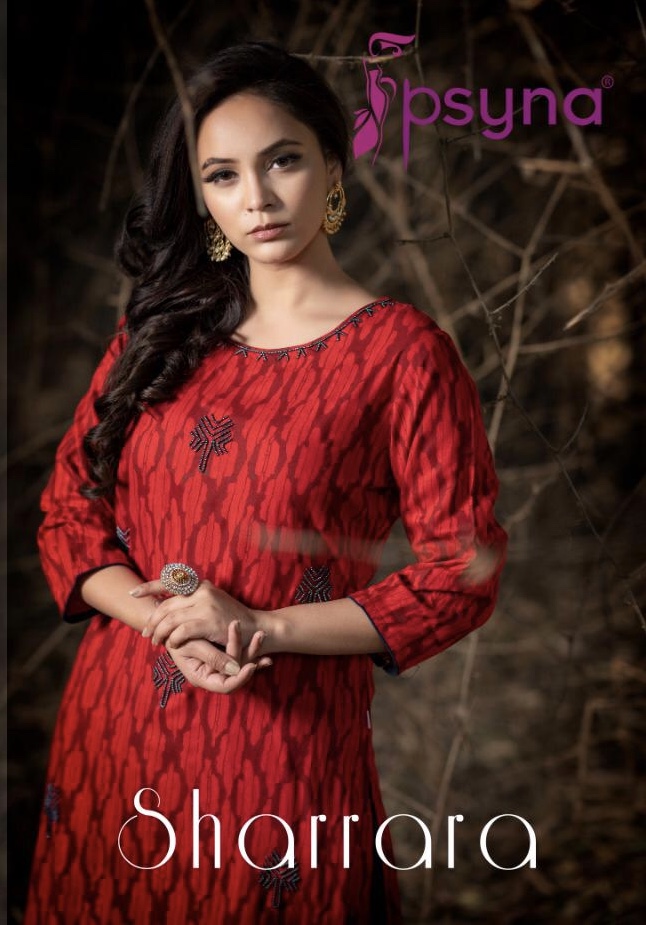 Sharrara By Psyna  1001 Series Fancy Reyon Cotton Kurti Catlog Wholesaler Surat