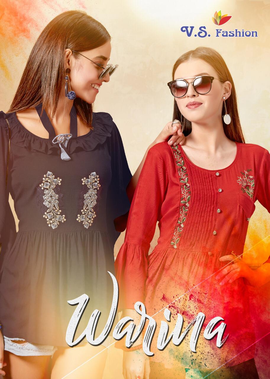 Warina Vol 1 By Vs Fashion 301 Series Fancy Reyon Kurti Catlog Wholesaler Surat