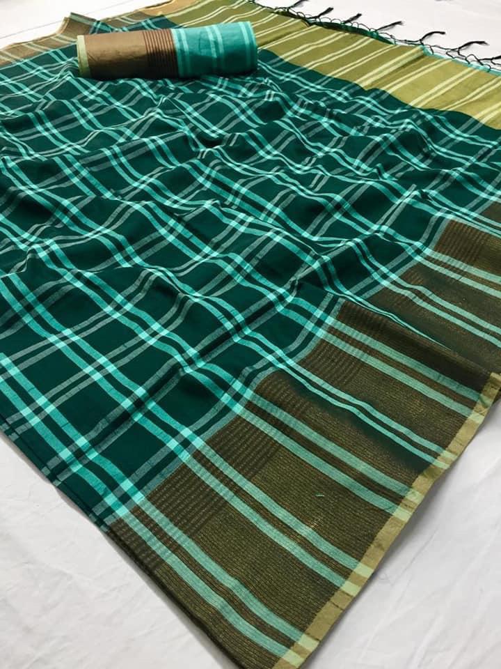 Venika By Lt Fabrics Fancy Linen Cotton Chex Saree Collection Wholesaler Surat