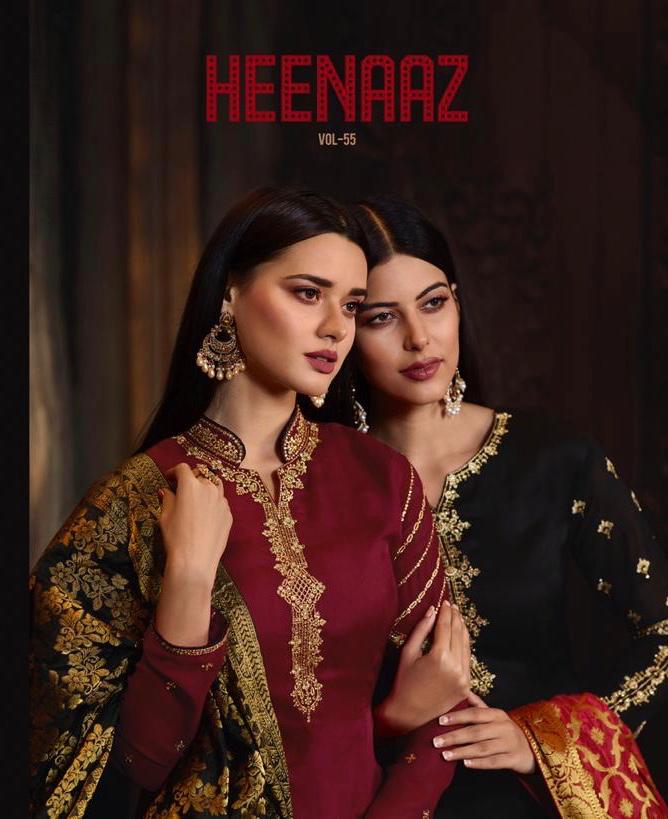 Heenaaz Vol 55 Fancy Party Wear Satin Georgette Salwar Kameez Catlog Wholesaler Surat