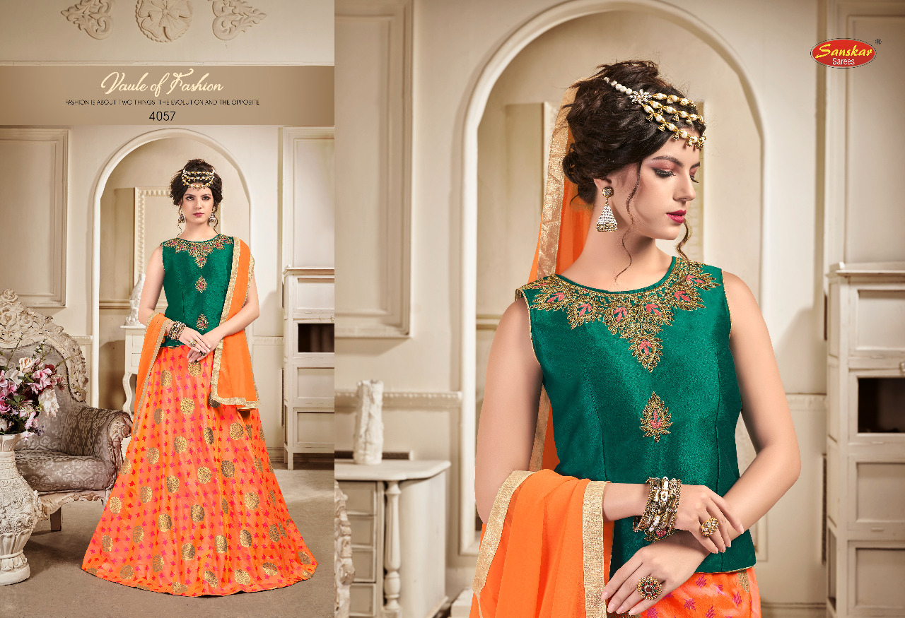 Stunning By Meraki 4055 Series Designer Party Wear Crop Top Lehenga Catlog Wholesaler Surat