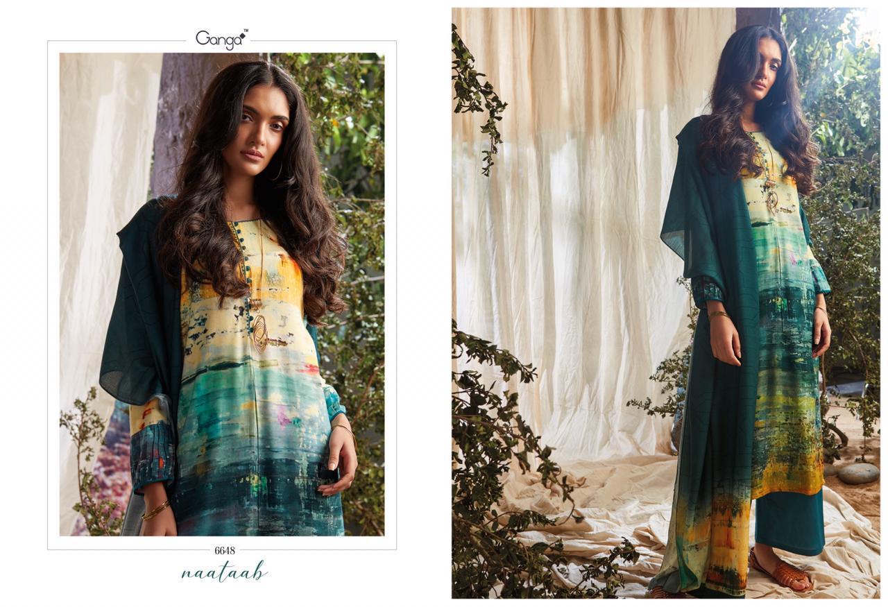 Naatab By Ganga 6641 Series Fancy Silk Satin Printed Salwar Kameez Catlog Wholesale Dealer Surat