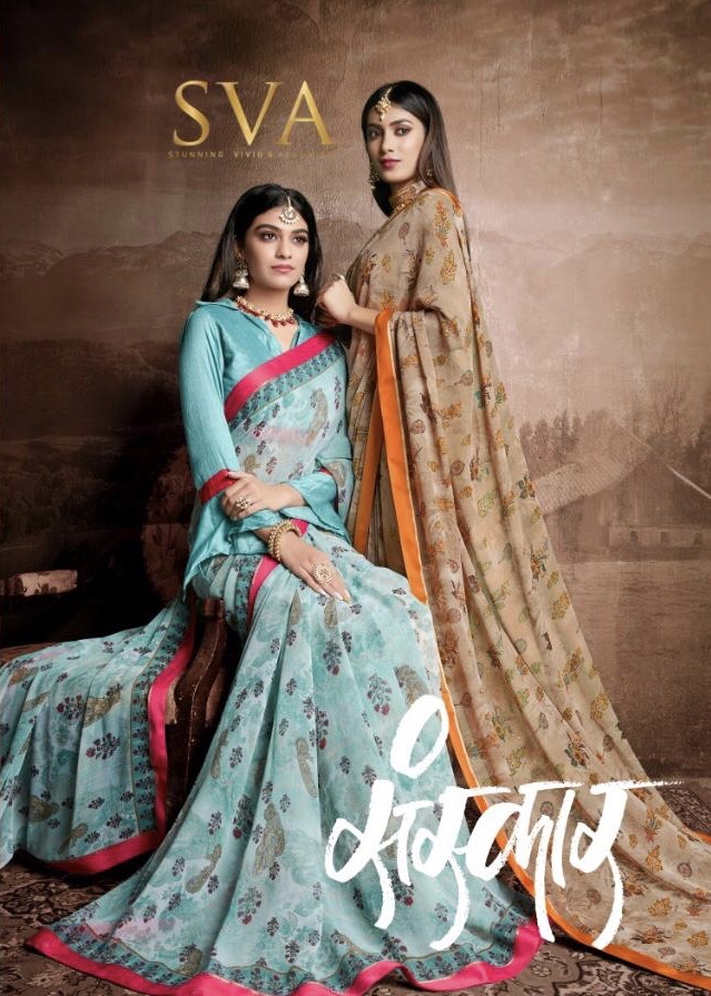 Sanskar By Sva 1301 Series Fancy Georgette Printed Saree Catlog Wholesale Dealer Surat