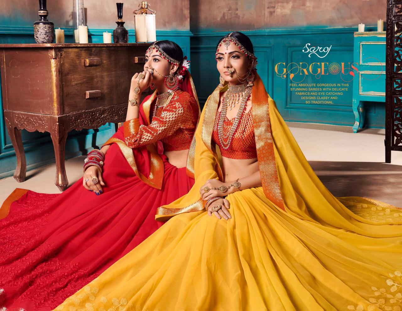 Sunshine By Saroj 490001 Series Fancy Chiffon Emb Saree Collection Wholesaler Surat