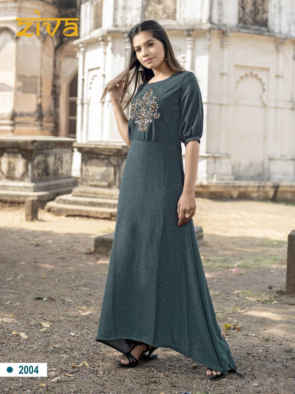 Ziva Vol 2 2001 Series Fancy Cotton Base Gown Style Kurti Catlog Wholesale Dealer Surat