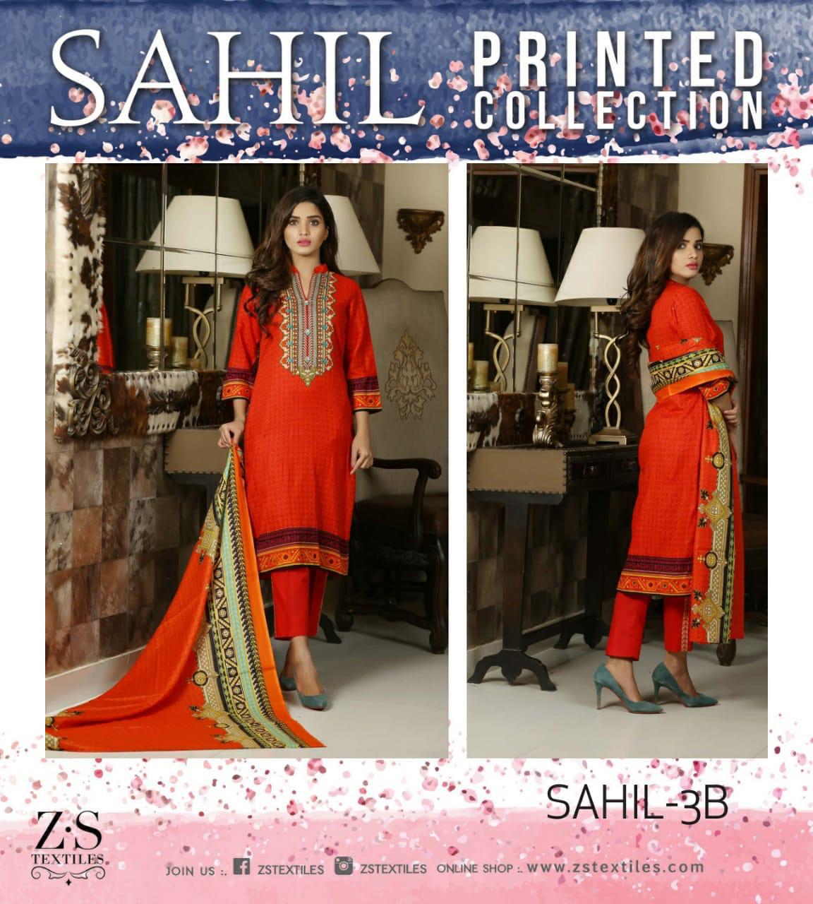 Sahil Lawn Vol 1 2019 By Zs Textile Fancy Printed Lawn Salwar Kameez Collection Wholesaler Sura