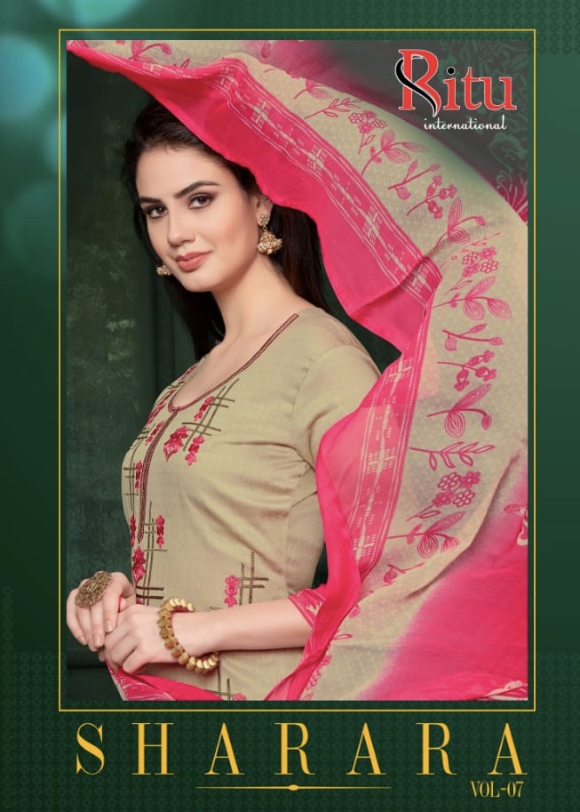 Sharara Vol 7 By Ritu 7001 Series Fancy Pure Cotton Satin Salwar Kameez Catlog Wholesale Dealer Sura...