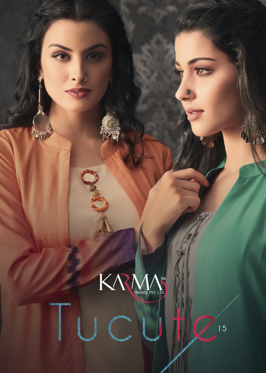 Tucute Vol 15 By Karma Trendz 15003 Series Fancy Muslin Dyed Designer Kurti Collection Wholesale Dea...