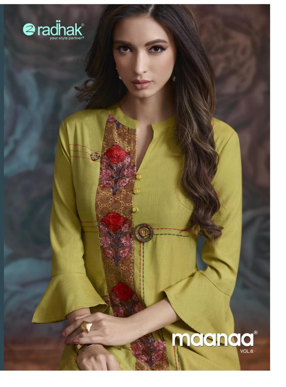 Maanaa Vol 6 By Radhak 625 Series Fancy Printed Kurti With Plazzo Collection Wholealer Surat