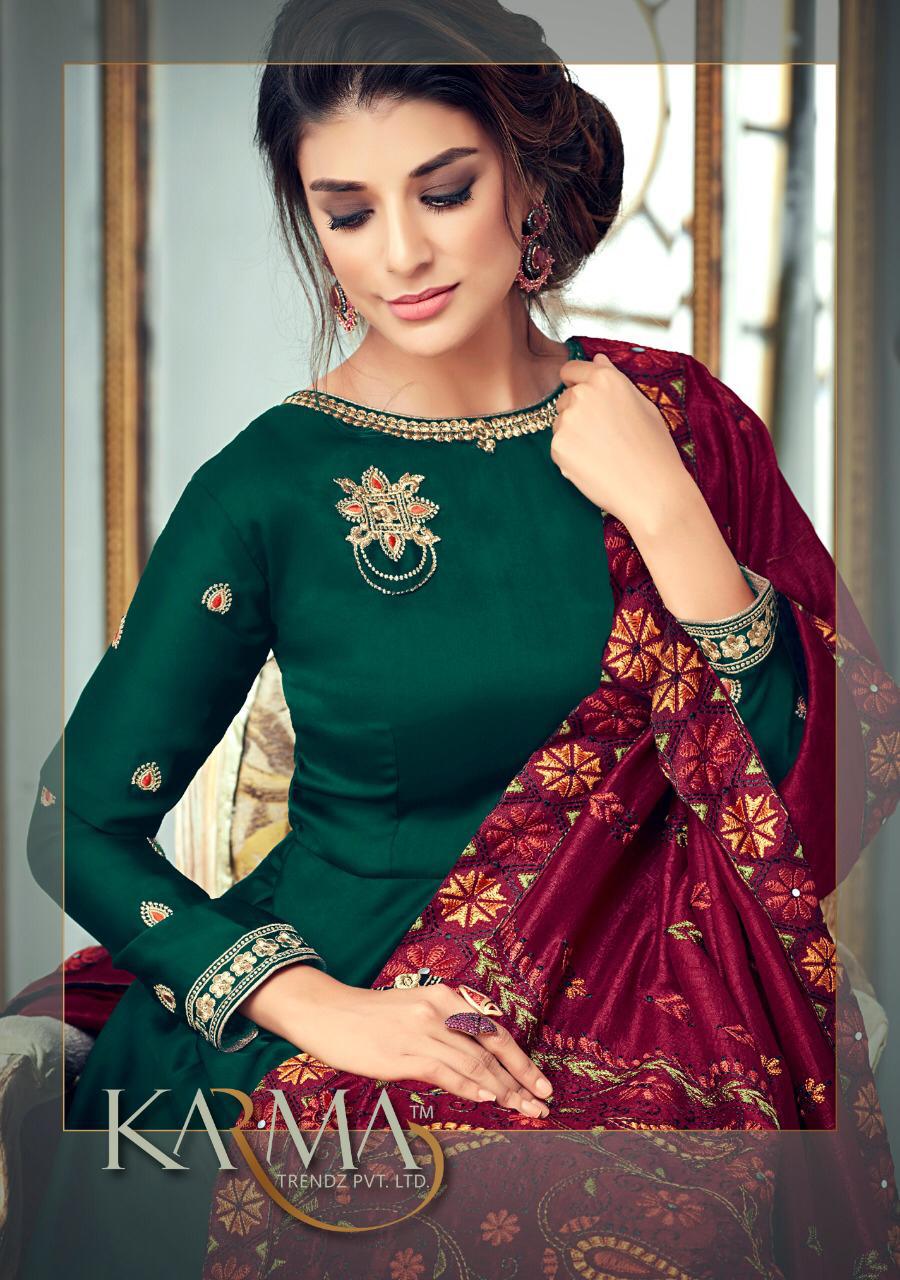 Karma 14008 Colours Series Fancy Deaigner Satin Georgette Gown Suit Collection Wholeaaler Surat