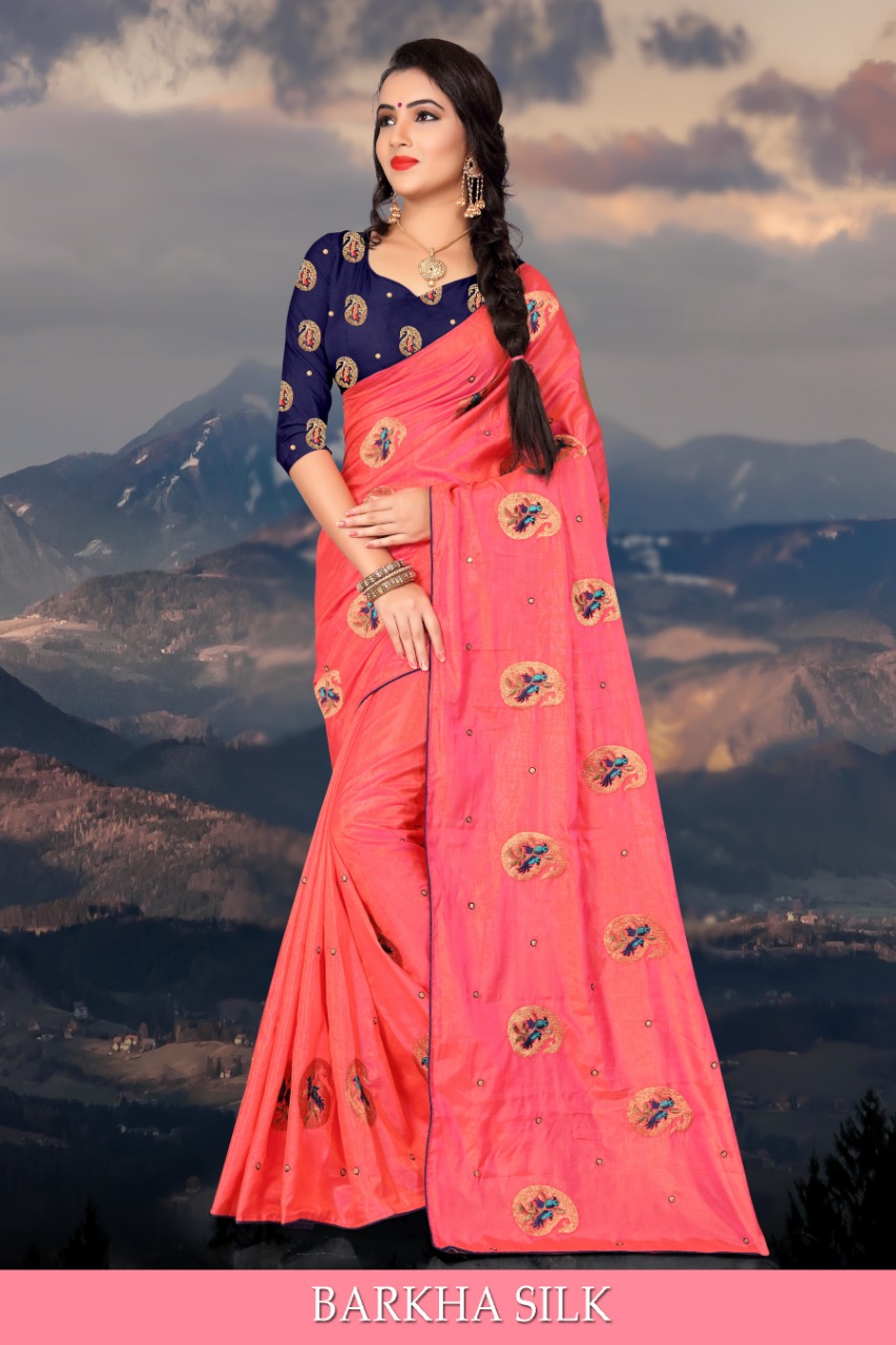 Barkha Silk By Right One Fancy Sana Silk Embroidery Saree Catlog Wholesale Dealer And Supplier Surat