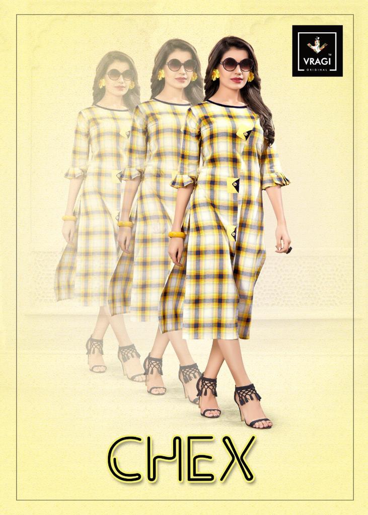 Chex By Vragi 1001 Series Fancy Weaving Reyon Chek Kurti Catlog Wholesale Dealer Surat