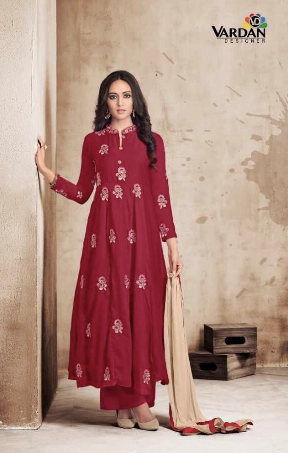 Kavya Vol 2 By Vardan 8001 Series Fancy Muslin Silk Gown Suit Catlog Wholesale Dealer Surat