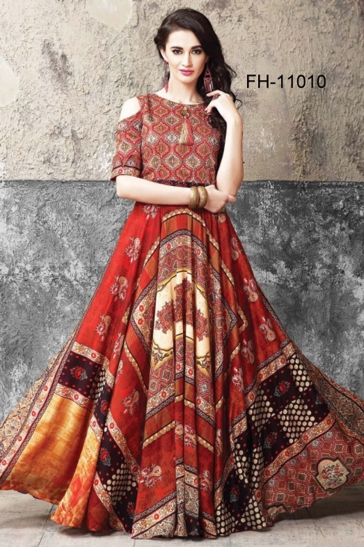 Fancy Party Wear Digital Printed Gown Suit Collection Wholesaler Surat