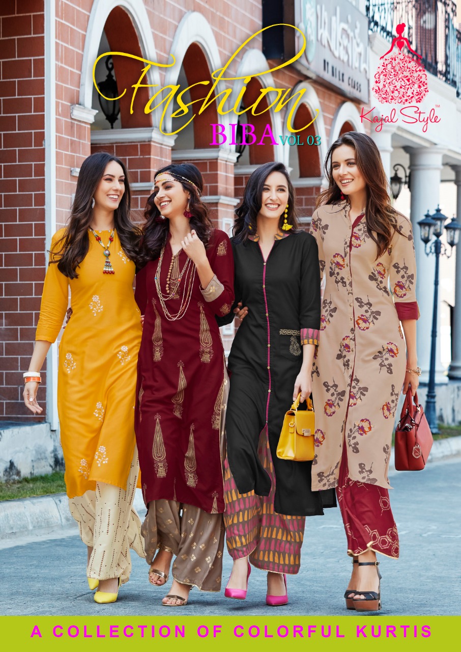 Fashion Biba Vol 3 By Kajal Style 3001 Series Heavy Reyon Printed Kurti With Palzzo Collection Whole...
