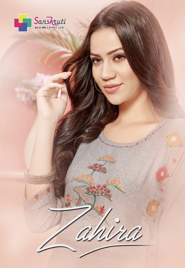 Zahira By Sanskruti Silk Mills 272 Series Fancy Pure Linen Cotton Kurti Catlog Wholesaler Surat