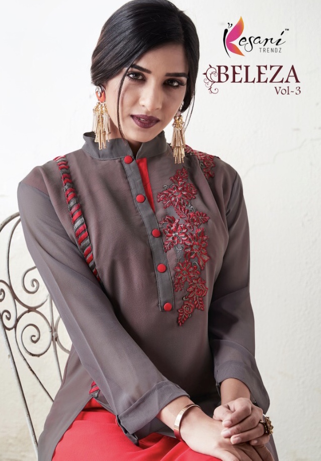Beleza Vol 3 By By Kesari Trendz 1011 Series Fancy Georgette Kurti Catlog Wholesaler Surat