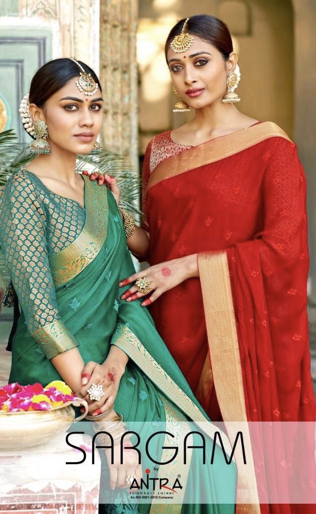 Sargam By Antra Lifestyle 58241 Series Fancy Moss Chiffon Saree With Fancy Penal Work Wholesaler Sur...