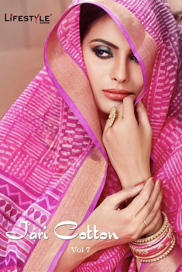 Lifestyle Jari Cotton Vol 7 54241 Series Cotton Printed Saree Catlog Wholesale Dealer Surat