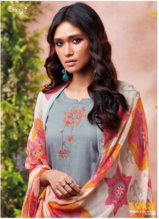 Ganga Estival 6219 Series Fancy Coton Lawn Printed Emb Salwar Kameez Wholesale Dealer Surat