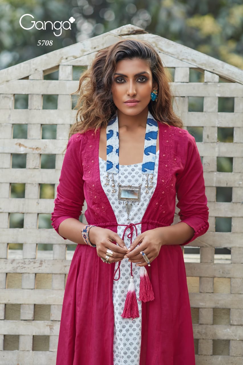 Ganga Only Shrug Fancy Cotton Viol Shaded Gown