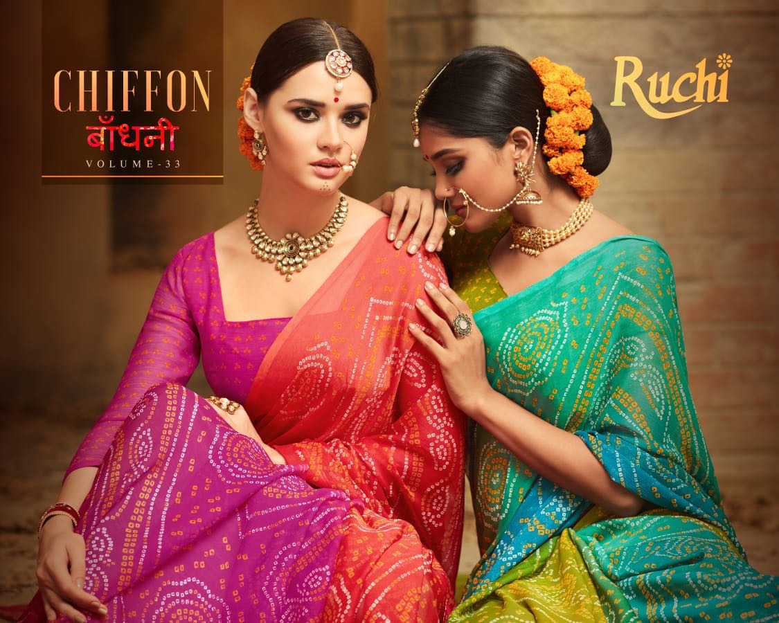 Ruchi  Brand Presents Chiffon Bandhani Bu Ruchi Sarees Wholesale Supplier And Dealer Surat