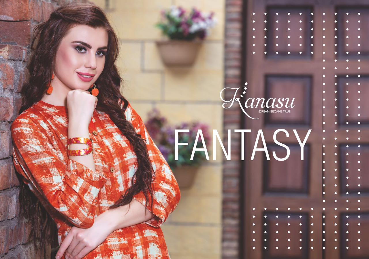 Fantasy By Kanasu Printed Reyon Silai Pattern Kurtis Wholesale Supplier And Dealer Surat